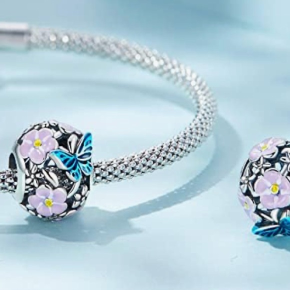 Butterfly & Flowers Charm For Pandora Bracelets & Most Others - Picture 1 of 5